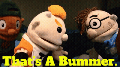 Three Stuffed Animals Standing Next To Each Other With The Words That 'S A Bummer Above Them GIF