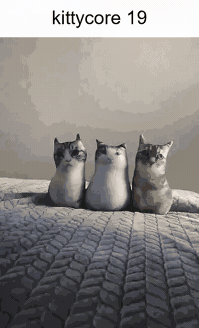 Three Stuffed Cats Sitting On Bed Kittycore 19 GIF