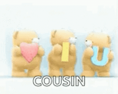 Three Teddy Bears Are Standing Next To Each Other Holding Letters U And U . GIF