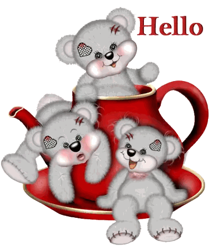 Three Teddy Bears In Red Teapot Hello Sticker