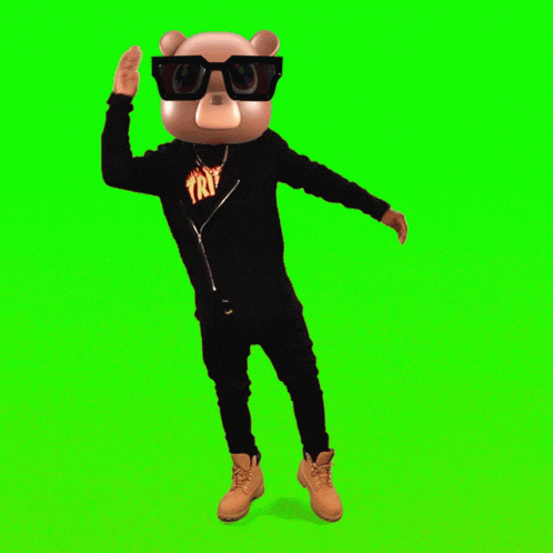 Three Teddy Bears Wearing Sunglasses Are Standing Next To Each Other On A Green Screen GIF