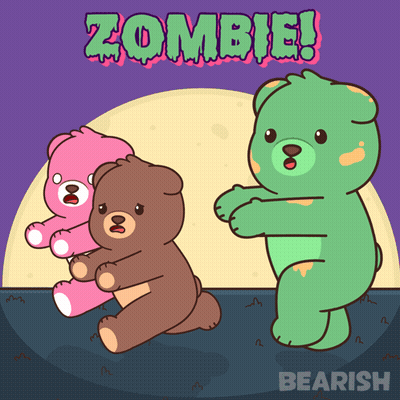 Three Teddy Bears With Zombie Text GIF