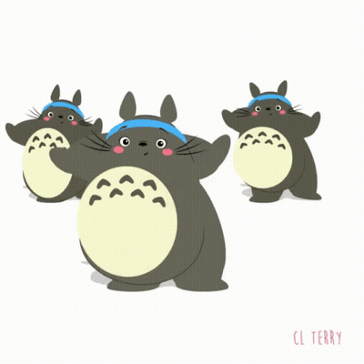 Three Totoro Bears With Blue Headbands And CL Terry GIF