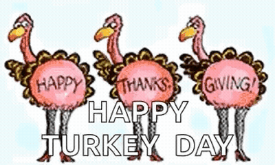 Three Turkeys Holding Happy Thanksgiving Signs GIF