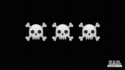 Three White Skulls And Crossbones On Black GIF