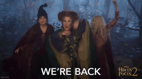 Three Witches From Hocus Pocus 2 Are Dancing Together GIF