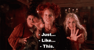 Three Witches Standing Together Saying Just Like This GIF