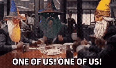 Three Wizards Sitting At Table One Of Us GIF