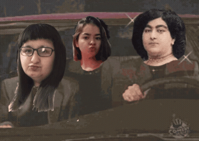 Three Women Are Sitting In A Car With A Comedy Central Logo On The Hood GIF