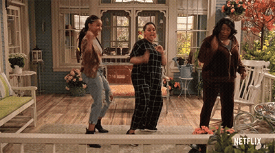 Three Women Dancing On Porch With Netflix Logo GIF