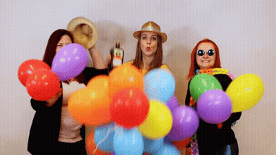 Three Women Holding Balloons And Rum GIF