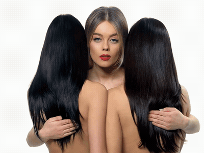 Three Women Hugging Each Other With Different Colored Hair GIF
