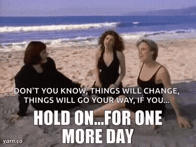 Three Women On Beach Saying Hold On For One More Day GIF