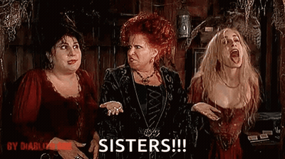 Three Women Standing Next To Each Other One Screaming GIF
