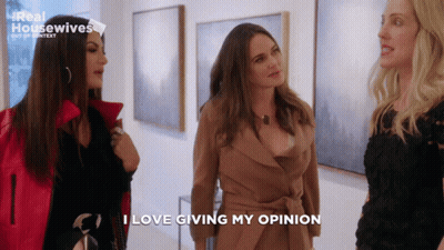Three Women Standing Next To Each Other With The Words I Love Giving My Opinion GIF