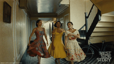 Three Women Walking Down Hallway West Side Story GIF