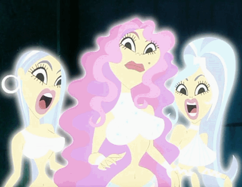 Three Women With Pink Hair GIF