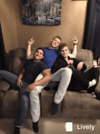 Three Young Men On Couch Lively GIF