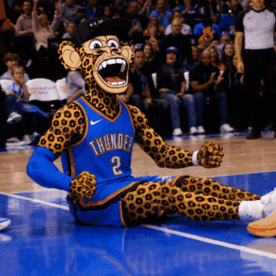 Thunder Mascot Sitting On Court GIF