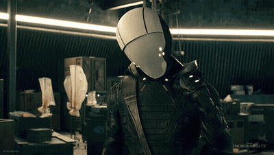 Thunderbolts Logo Behind Man GIF