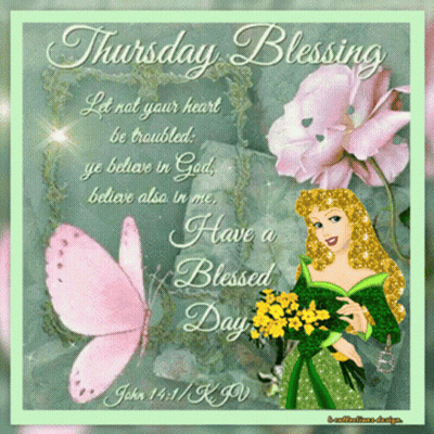 Thursday Blessing Card Lady Holding Flowers GIF