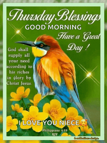 Thursday Blessings Good Morning I Love You Niece Philippians 4:19 GIF