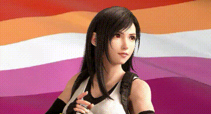 Tifa From Final Fantasy Vii Is Standing In Front Of A Lesbian Flag . GIF