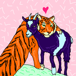 Tiger And Goat Graphic Drawing