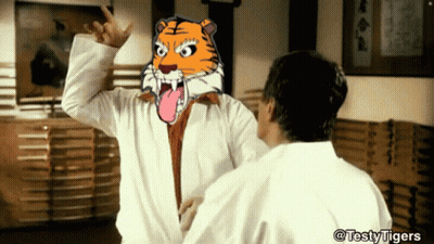 Tiger Head On Yellow And Purple Background GIF