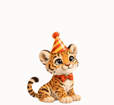 Tiger In Party Hat And Bow Tie Jumping GIF