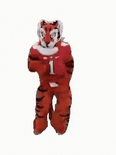 Tiger Mascot Dancing With Arms Outstretched GIF