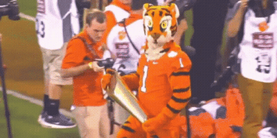 Tiger Mascot Holding Trophy GIF