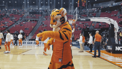 Tiger Mascot On Basketball Court With Scoreboard 30 GIF