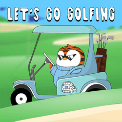 Tiger Skin Penguin Driving Golf Cart GIF