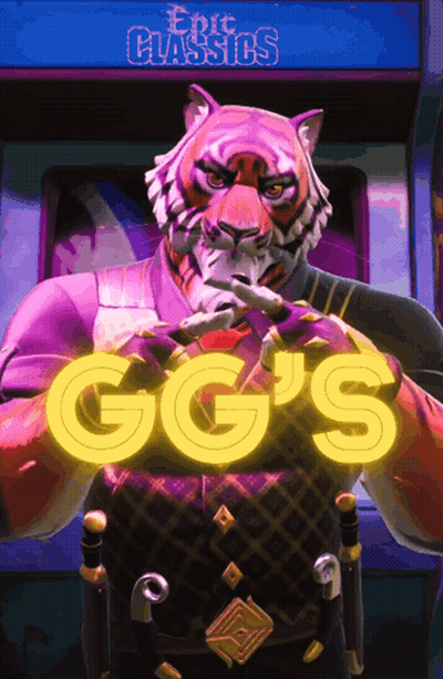 Tiger Standing In Front Of GG's Sign GIF