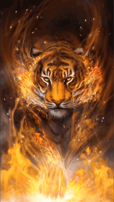 Tiger Surrounded By Fire And Flames GIF