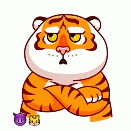 Tiger With Arms Crossed and Three Emojis