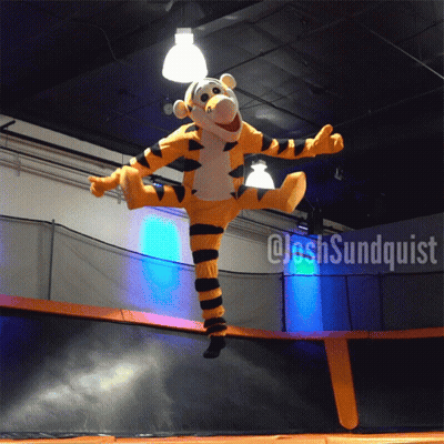 Tigger Mascot Jumping On Trampoline @Joshsundquist GIF