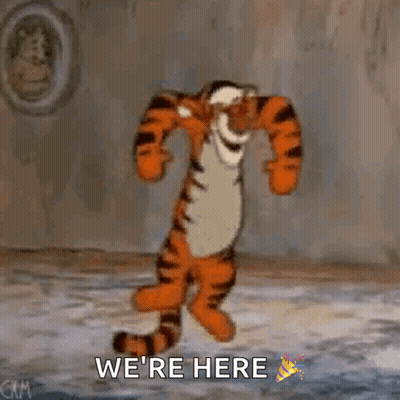 Tigger Standing In Room Saying We're Here GIF