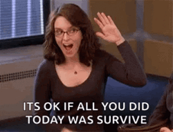 Tina Fey Self-High-Fiving Survived The Day GIF