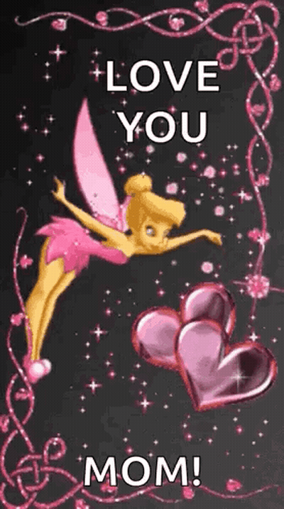 Tinkerbell Fairy Flying With Pink Hearts GIF