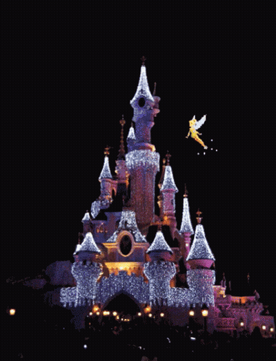 Tinkerbell Flies Over Castle At Night GIF