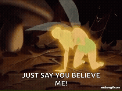 Tinkerbell Kneeling Saying Just Say You Believe Me GIF