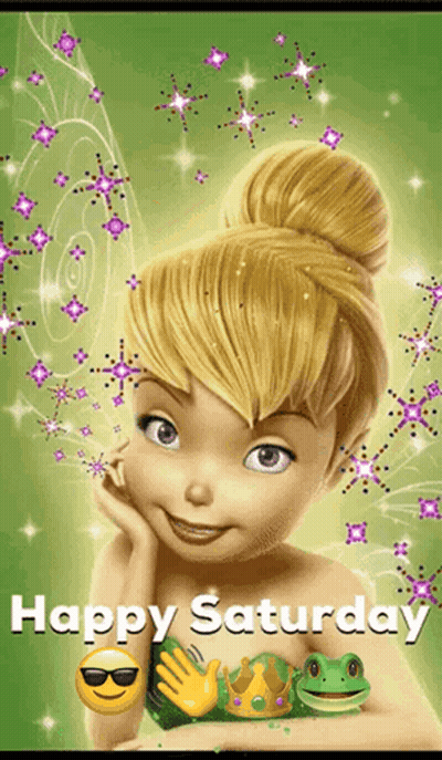 Tinkerbell Saying Happy Saturday With Frog GIF