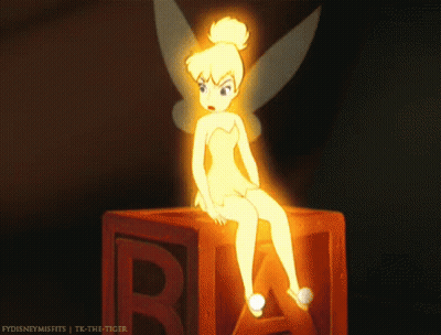 Tinkerbell Sitting On Block With Letter R GIF