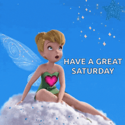 Tinkerbell Sitting On Cloud Saying Have A Great Saturday GIF