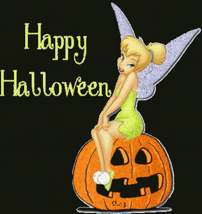 Tinkerbell Sitting On Pumpkin Happy Halloween GIF