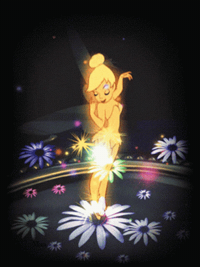 Tinkerbell Surrounded By Flowers And Light GIF