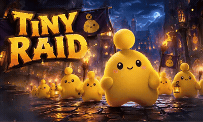 Tiny Raid Ad With Yellow Cartoon Characters GIF