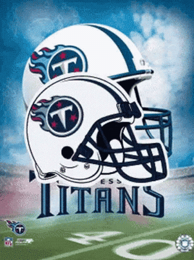 Titans Football Poster With Two Helmets On Field GIF